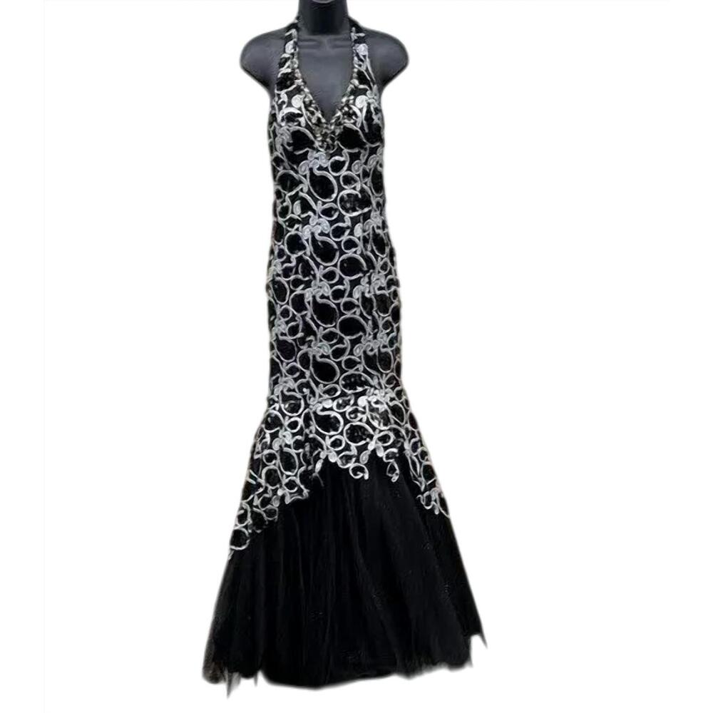 NEW BLUSH PROM sequin mermaid gown in black